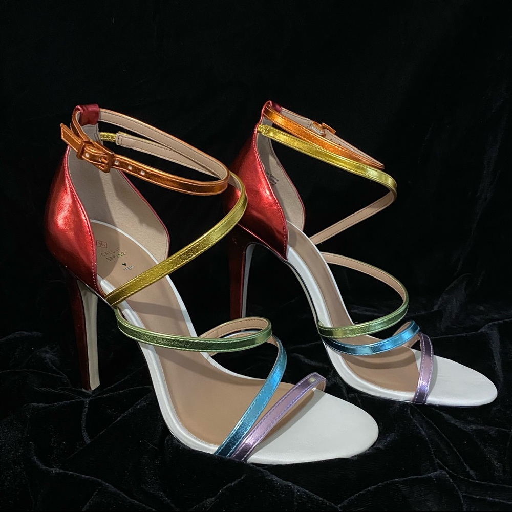Rainbow metallic heels